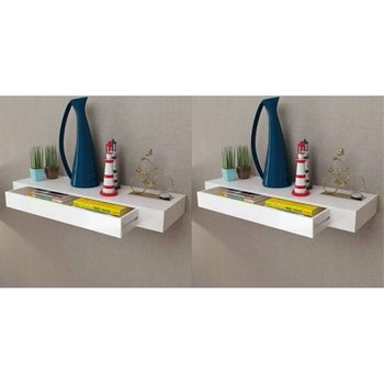 Pack 2 Uds Estantes De Pared | Estante Flotante | Repisa De Pared Con Cajones Blanco 80 Cm Cfw762110