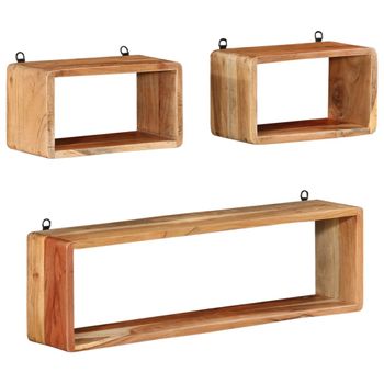 Juego De Pack 3 Uds Estantes Cubo De Pared | Estante Flotante | Repisa De Pared Madera Maciza De Acacia Cfw766104