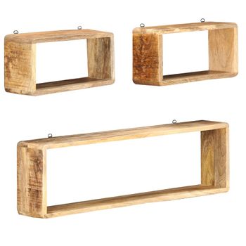 Juego De Pack 3 Uds Estantes Cubo De Pared | Estante Flotante | Repisa De Pared Madera Maciza De Mango Cfw766105