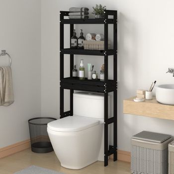 Estante | Estanteria De Baño Madera Maciza De Pino Negro 63x26x171 Cm Cfw759229