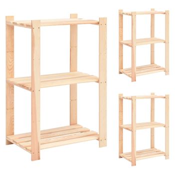 Pack 3 Uds Estanteria | Librería Industrial | Estante 3 Niveles Madera Pino Maciza 150 Kg Cfw760022