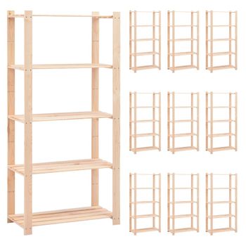 10 Uds Estanteria | Librería Industrial | Estante 5 Niveles Madera Pino Maciza 250 Kg Cfw760087