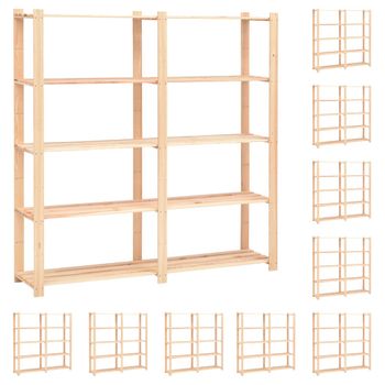 10 Uds Estanteria | Librería Industrial | Estante 5 Niveles Madera Pino Maciza 500 Kg Cfw760088