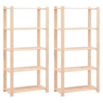 Pack 2 Uds Estanteria | Librería Industrial | Estante 5 Niveles Madera Pino Maciza 250 Kg Cfw760106