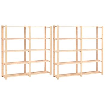 Pack 2 Uds Estanteria | Librería Industrial | Estante 5 Niveles Madera Pino Maciza 500 Kg Cfw760107