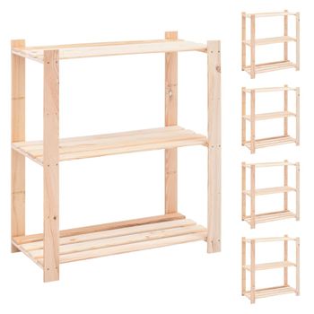 Pack 3 Uds Estanteria | Librería Industrial | Estante 5 Niveles Madera Pino Maciza 150 Kg Cfw760125