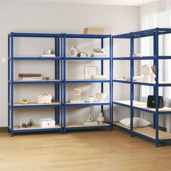 Pack 4 Uds Estanteria | Librería Industrial | Estante 5 Niveles Acero Y Madera Contrachapada Azul Cfw760135