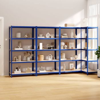 Pack 4 Uds Estanteria | Librería Industrial | Estante 5 Niveles Acero Y Madera Contrachapada Azul Cfw760137