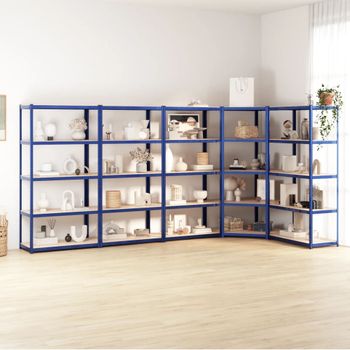 5 Uds Estanteria | Librería Industrial | Estante 5 Niveles Acero Y Madera Contrachapada Azul Cfw760152