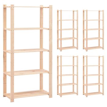 5 Uds Estanteria | Librería Industrial | Estante 5 Niveles Madera Pino Maciza 250 Kg Cfw760154