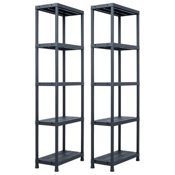 Pack 2 Uds Estanteria | Librería Industrial | Estante De Plástico 125 Kg 60x30x180 Cm Negro Cfw760809