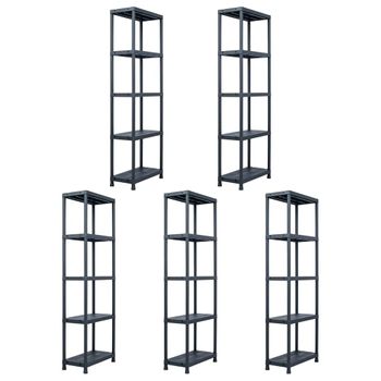 5 Uds Estanteria | Librería Industrial | Estante De Plástico 125 Kg 60x30x180 Cm Negro Cfw760816