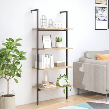 Estanteria | Librería Industrial | Estante Inclinada 4 Baldas Marrón Claro Negro 64x35x152,5 Cm Cfw760891