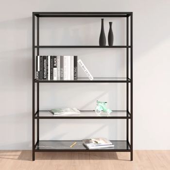 Estanteria | Librería Industrial | Estante Vidrio Transparente Y Negro Mármol 100x36x168 Cm Cfw761338