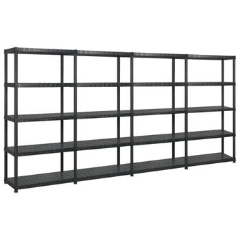 Estanteria | Librería Industrial | Estantes De Almacenaje 5 Niveles Plástico Negro 340x40x185cm Cfw761796