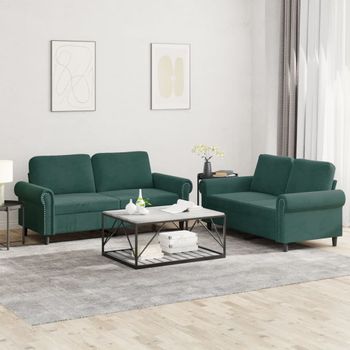 Juego De Sofás Con Cojines 2 Uds | Sofá De Salón | Sofá De Descanso Terciopelo Verde Oscuro Cfw66251