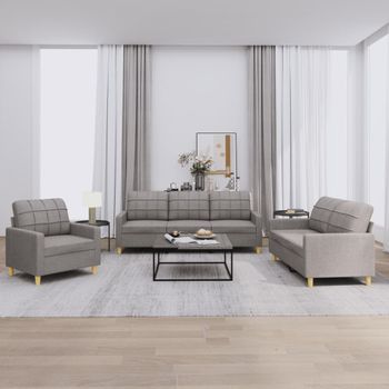 Juego De Sofás Con Cojines 3 Uds | Sofá De Salón | Sofá De Descanso Tela Gris Taupe Cfw66349