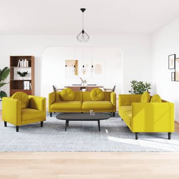 Juego De Sofás Con Cojines 3 Uds | Sofá De Salón | Sofá De Descanso Terciopelo Amarillo Cfw66325