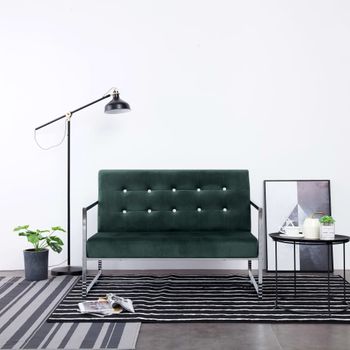 Sofá 2 Plazas | Sofá De Salón | Sofá De Descanso Con Reposabrazos Cromados Terciopelo Verde Oscuro Cfw63069