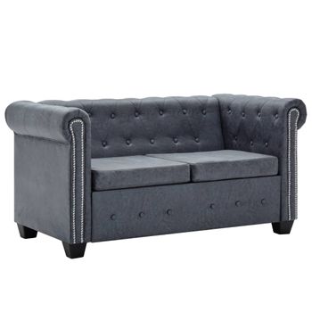 Sofá Chesterfield De 2 Plazas | Sofá De Salón | Sofá De Descanso Piel De Ante Artificial Gris Cfw50260