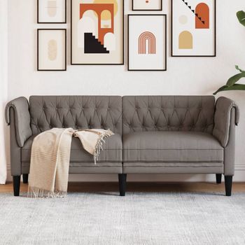 Sofá Chesterfield De 2 Plazas | Sofá De Salón | Sofá De Descanso Tela Gris Taupe Cfw66120