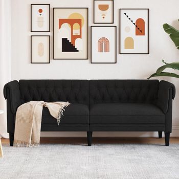 Sofá Chesterfield De 3 Plazas | Sofá De Salón | Sofá De Descanso Tela Negro Cfw66124