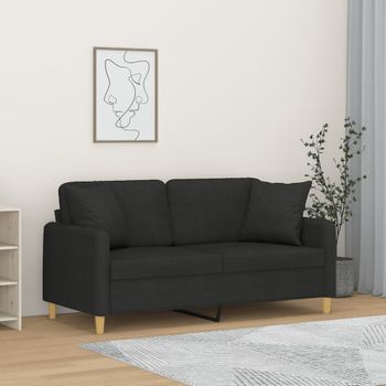 Sofá De 2 Plazas | Sofá De Salón | Sofá De Descanso Con Cojines Tela Negro 140 Cm Cfw18589