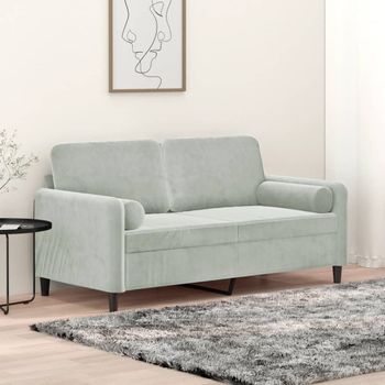 Sofá De 2 Plazas | Sofá De Salón | Sofá De Descanso Con Cojines Terciopelo Gris Claro 140 Cm Cfw39625