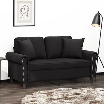 Sofá De 2 Plazas | Sofá De Salón | Sofá De Descanso Con Cojines Terciopelo Negro 120 Cm