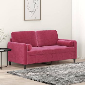 Sofá De 2 Plazas | Sofá De Salón | Sofá De Descanso Con Cojines Terciopelo Rojo Tinto 140 Cm Cfw59323