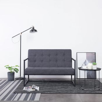 Sofá De 2 Plazas | Sofá De Salón | Sofá De Descanso Con Reposabrazos Acero Y Tela Gris Oscuro