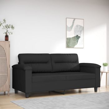 Sofá De 2 Plazas | Sofá De Salón | Sofá De Descanso De Tela De Microfibra Negro 140 Cm Cfw16374