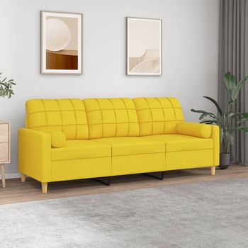 Sofá De 3 Plazas | Sofá De Salón | Sofá De Descanso Con Cojines Tela Amarillo Claro 180 Cm Cfw79115