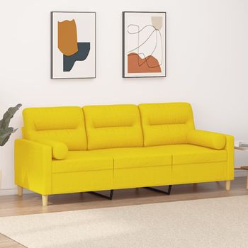 Sofá De 3 Plazas | Sofá De Salón | Sofá De Descanso Con Cojines Tela Amarillo Claro 180 Cm