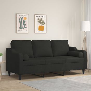 Sofá De 3 Plazas | Sofá De Salón | Sofá De Descanso Con Cojines Tela Negro 180 Cm Cfw44176