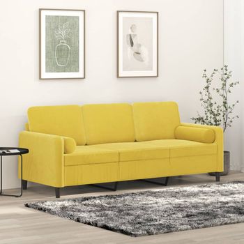 Sofá De 3 Plazas | Sofá De Salón | Sofá De Descanso Con Cojines Terciopelo Amarillo 180 Cm Cfw52805