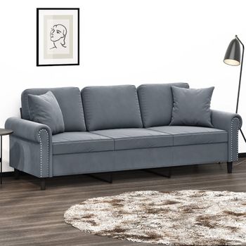 Sofá De 3 Plazas | Sofá De Salón | Sofá De Descanso Con Cojines Terciopelo Gris Oscuro 180 Cm Cfw47470