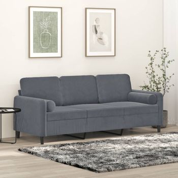 Sofá De 3 Plazas | Sofá De Salón | Sofá De Descanso Con Cojines Terciopelo Gris Oscuro 180 Cm Cfw92485