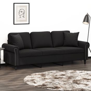 Sofá De 3 Plazas | Sofá De Salón | Sofá De Descanso Con Cojines Terciopelo Negro 180 Cm Cfw40111