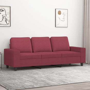 Sofá De 3 Plazas | Sofá De Salón | Sofá De Descanso De Tela Rojo Tinto 180 Cm Cfw59586