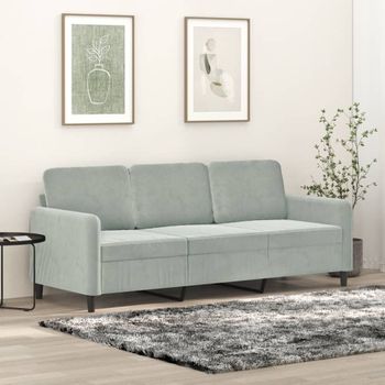 Sofá De 3 Plazas | Sofá De Salón | Sofá De Descanso Terciopelo Gris Claro 180 Cm Cfw78026