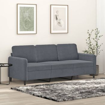 Sofá De 3 Plazas | Sofá De Salón | Sofá De Descanso Terciopelo Gris Oscuro 180 Cm Cfw48588