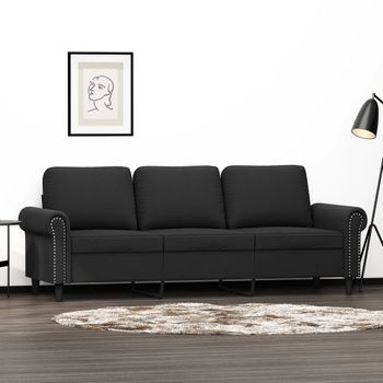 Sofá De 3 Plazas | Sofá De Salón | Sofá De Descanso Terciopelo Negro 180 Cm Cfw93404