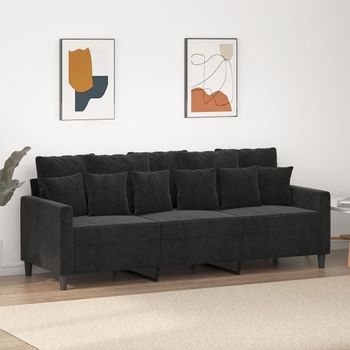 Sofá De 3 Plazas | Sofá De Salón | Sofá De Descanso Terciopelo Negro 180 Cm Cfw45254