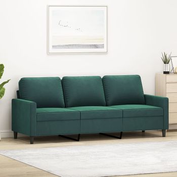 Sofá De 3 Plazas | Sofá De Salón | Sofá De Descanso Terciopelo Verde Oscuro 180 Cm Cfw27965