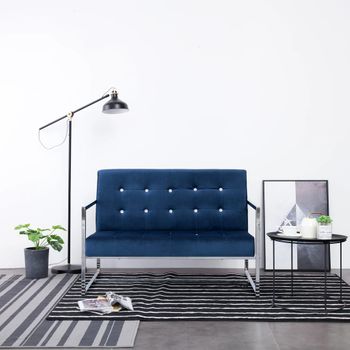 Sofá De Dos Plazas | Sofá De Salón | Sofá De Descanso Con Reposabrazos Cromados Y Terciopelo Azul Cfw57867