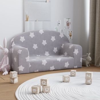 Sofá De Niños De 2 Plazas | Sofá De Salón | Sofá De Descanso Felpa Suave Gris Claro Con Estrellas Cfw52428