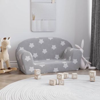 Sofá De Niños De 2 Plazas | Sofá De Salón | Sofá De Descanso Felpa Suave Gris Claro Con Estrellas Cfw49897