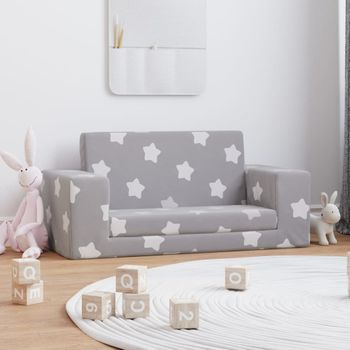 Sofá De Niños De 2 Plazas | Sofá De Salón | Sofá De Descanso Felpa Suave Gris Claro Con Estrellas Cfw92529