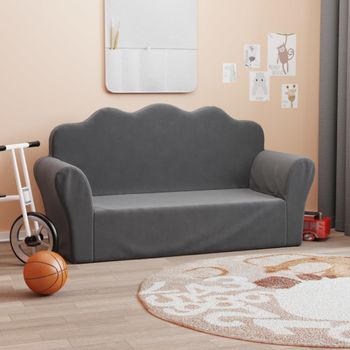 Sofá Para Niños De 2 Plazas | Sofá De Salón | Sofá De Descanso Felpa Suave Gris Antracita Cfw71041